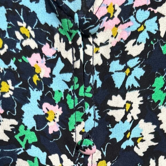 NWT Marks & Spencer Navy Floral V-Neck Button Detail Long Sleeved Blouse Size 16 - Picture 6 of 10